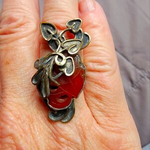 Vega Maddux Vintage Carved Carnelian and Sterling Ring